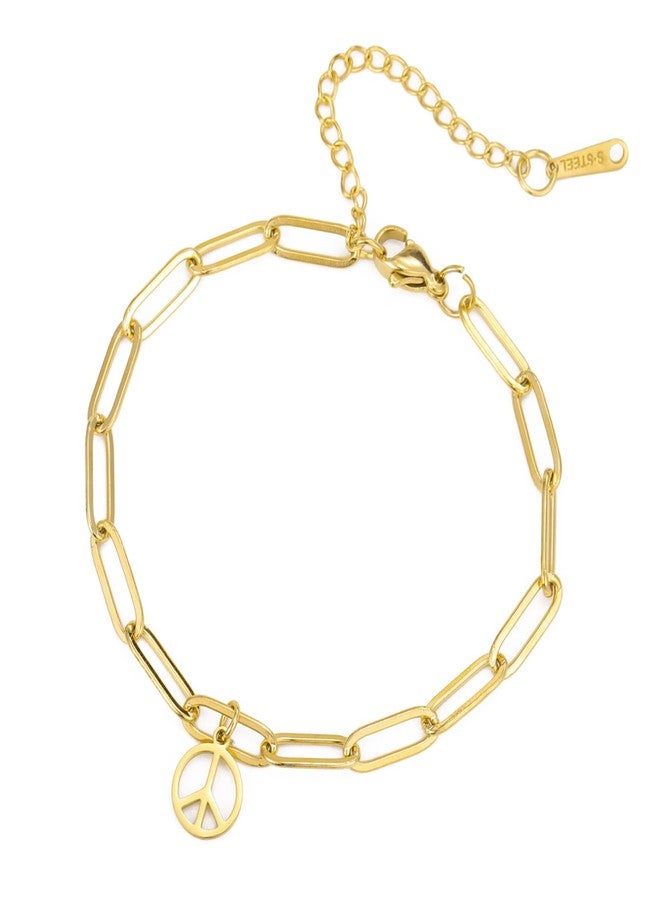 UNIFT Peace Sign Bracelet Anklet for Women Men Stainless Steel Hippie Style Peace Love Sign Symbol Paperclip Chain Bracelets Anklet Party Dressing Accessories for 60s or 70s (gold) - Image 1